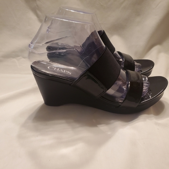 Chaps Rhoda Women's  Size 7.5 B Sandals  Black Synthetic Wedge Slip on Shoes - Picture 6 of 11